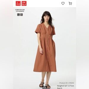 Uniqlo V-Neck Linen Blend Dress XXS UNIQLO Orange linen dress